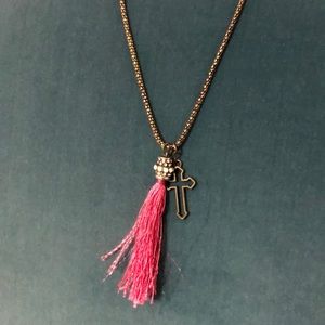 Bronze and Pink Tassel Necklace